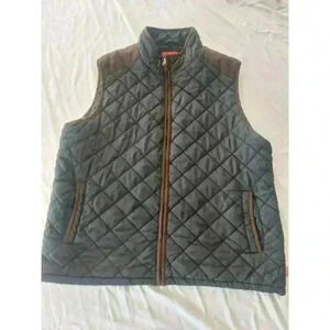 Coleman Vest Mens XL Quilted Zip-Up Black Brown Faux Suede Trim Outdoors